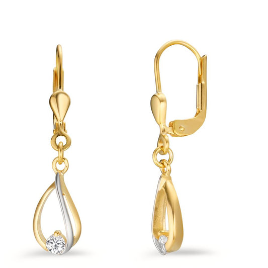 Drop Earrings 9k Yellow Gold Zirconia 2 Stones Bicolor