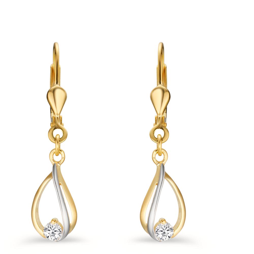 Drop Earrings 9k Yellow Gold Zirconia 2 Stones Bicolor