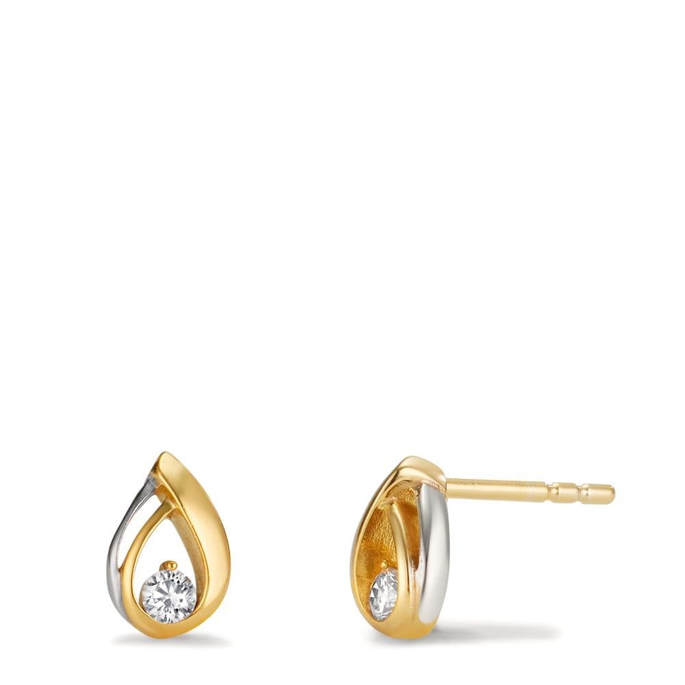 Stud earrings 9k Yellow Gold Zirconia 2 Stones Bicolor