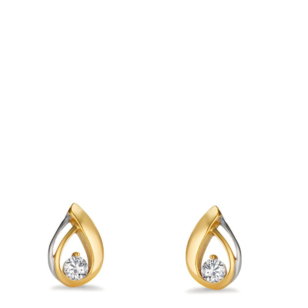 Stud earrings 9k Yellow Gold Zirconia 2 Stones Bicolor