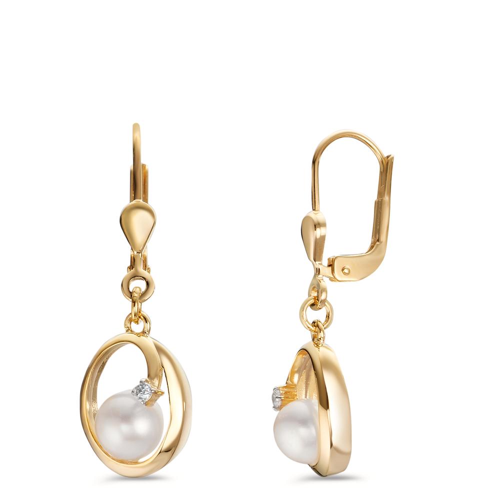 Drop Earrings 9k Yellow Gold Zirconia 2 Stones Freshwater pearl