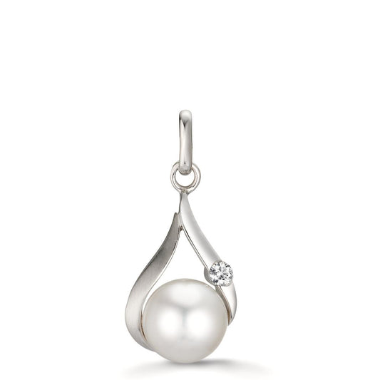 Pendant 9k White Gold Zirconia Freshwater pearl