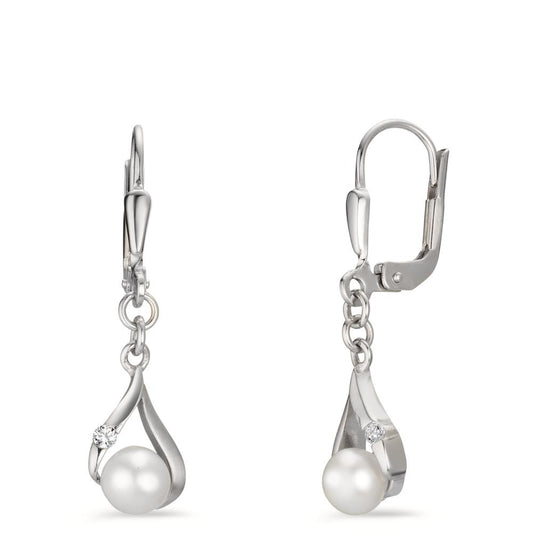 Drop Earrings 9k White Gold Zirconia 2 Stones Freshwater pearl