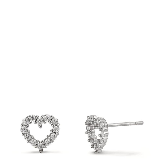 Stud earrings Silver Zirconia Rhodium plated Heart Ø8.5 mm