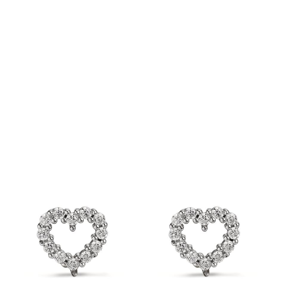 Stud earrings Silver Zirconia Rhodium plated Heart Ø8.5 mm