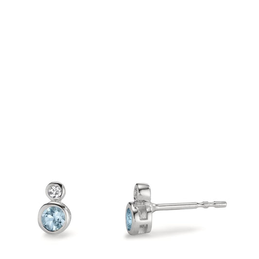 Stud earrings 9k White Gold Zirconia 2 Stones, Topaz 2 Stones