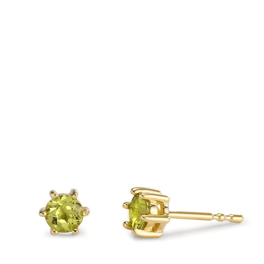 Stud earrings 9k Yellow Gold Peridot 2 Stones Ø5 mm