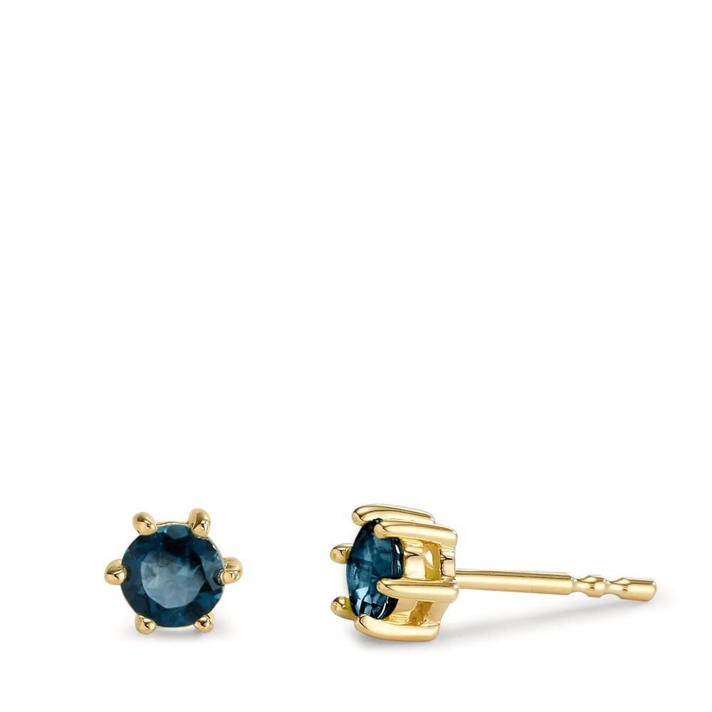 Stud earrings 9k Yellow Gold London Blue Topaz 2 Stones Ø5 mm