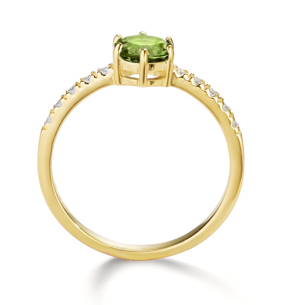 Ring 9k Yellow Gold Peridot, Zirconia 10 Stones