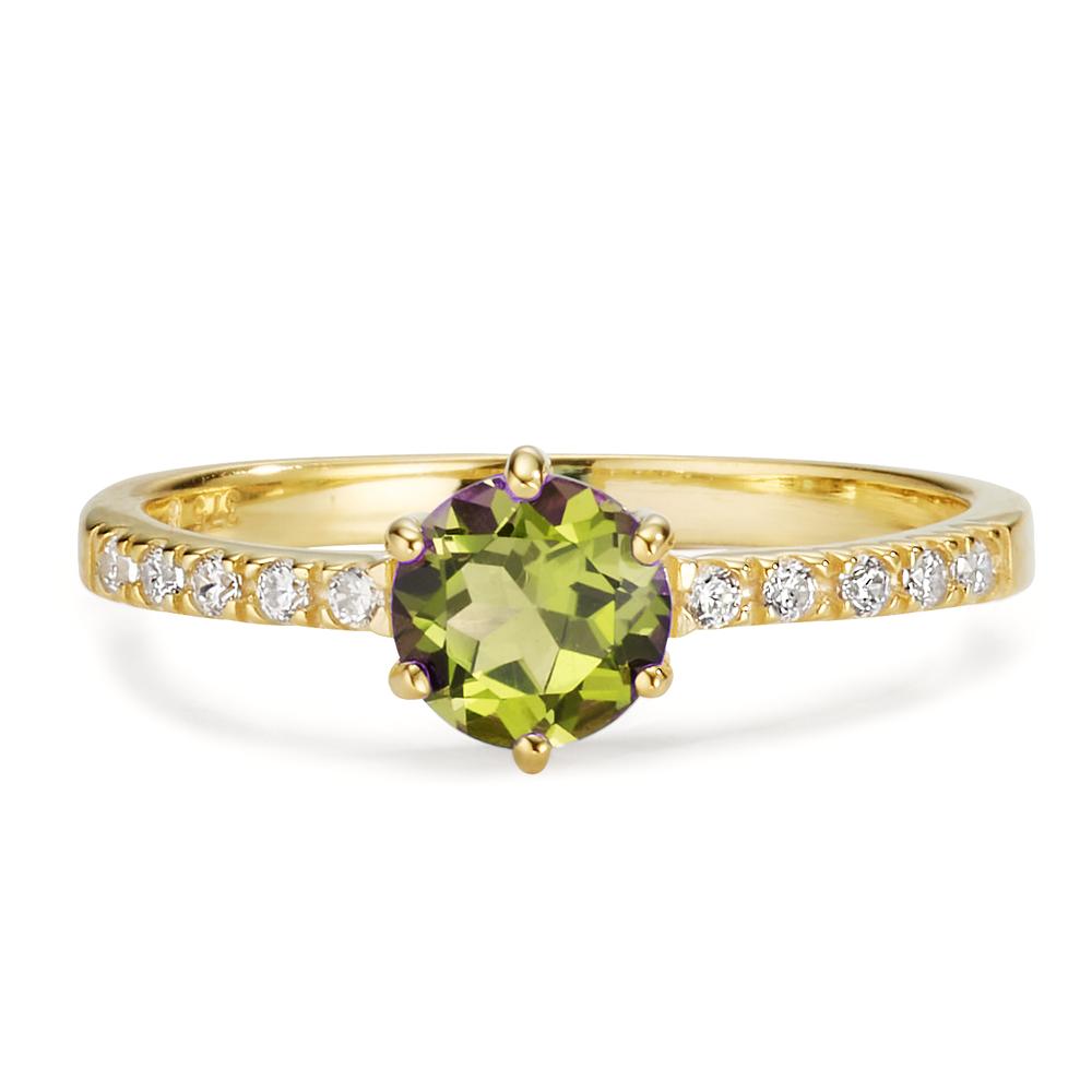 Ring 9k Yellow Gold Peridot, Zirconia 10 Stones