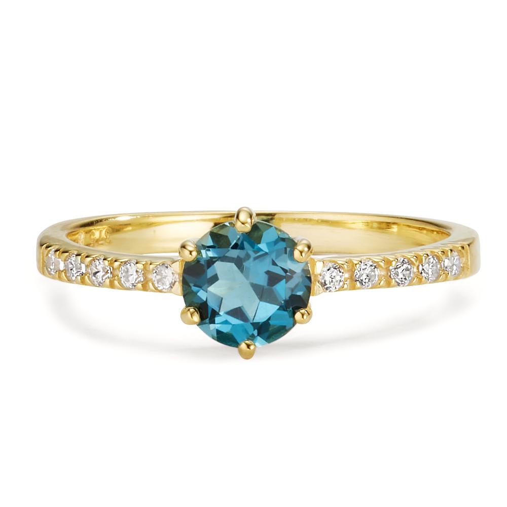 Ring 9k Yellow Gold London Blue Topaz, Zirconia 10 Stones