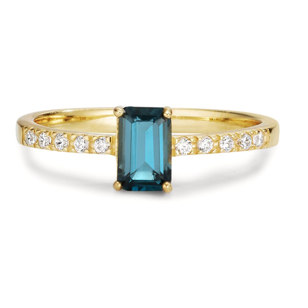 Ring 9k Yellow Gold London Blue Topaz, Zirconia 10 Stones