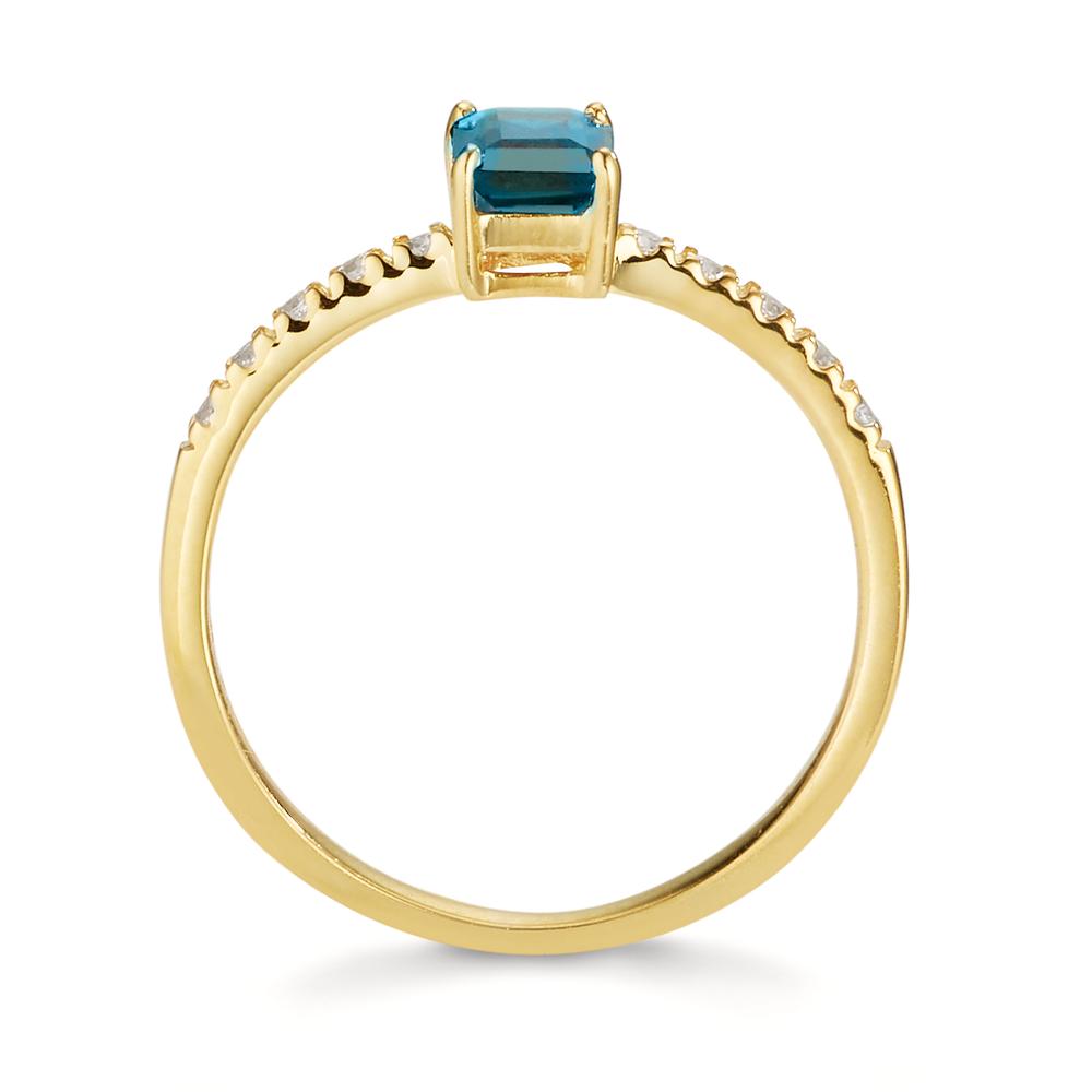 Ring 9k Yellow Gold London Blue Topaz, Zirconia 10 Stones