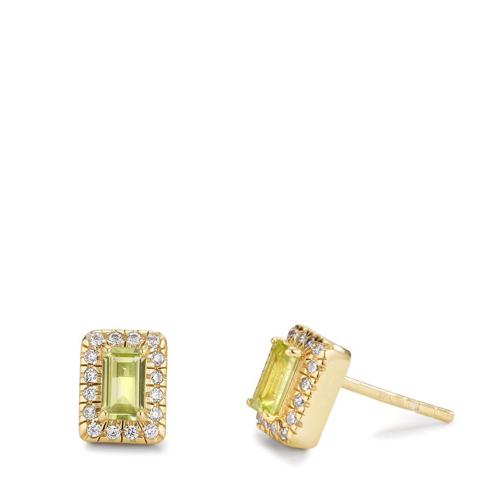 Stud earrings 9k Yellow Gold Peridot 2 Stones, Zirconia 32 Stones