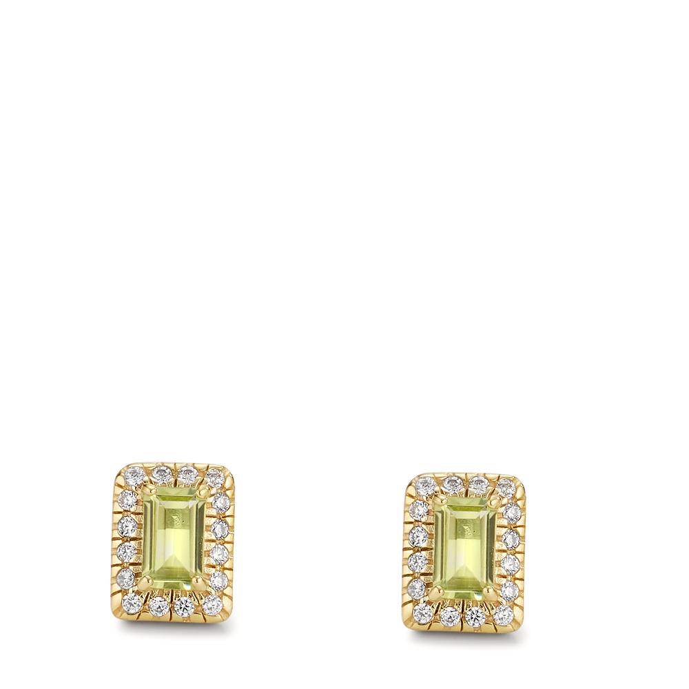 Stud earrings 9k Yellow Gold Peridot 2 Stones, Zirconia 32 Stones