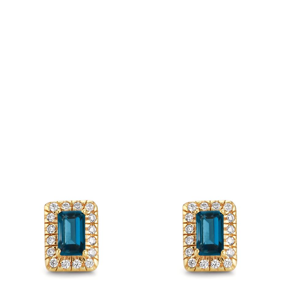 Stud earrings 9k Yellow Gold London Blue Topaz 2 Stones, Zirconia 32 Stones