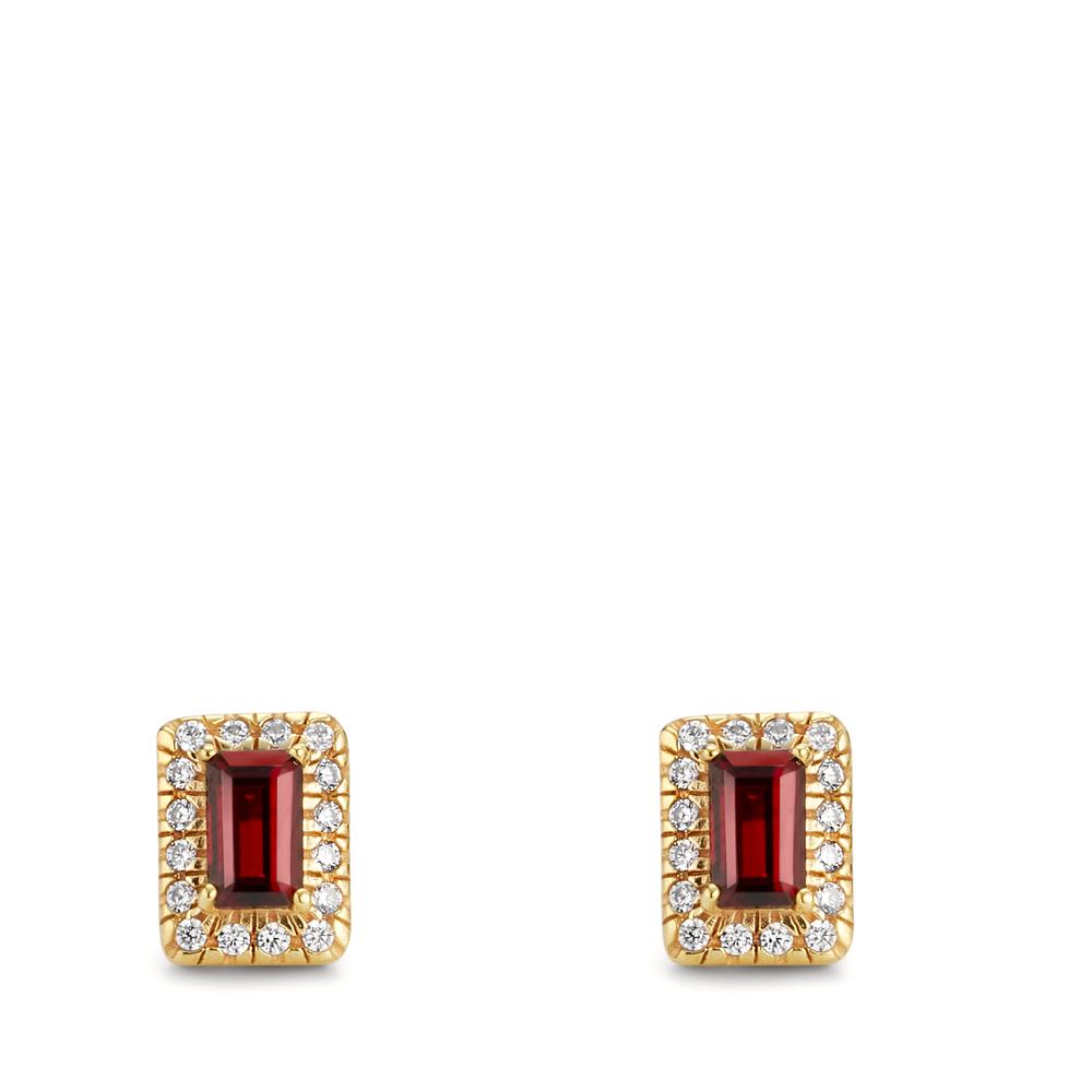 Stud earrings 9k Yellow Gold Garnet 2 Stones, Zirconia 32 Stones