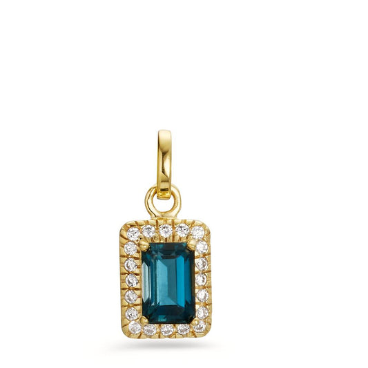 Pendant 9k Yellow Gold London Blue Topaz, Zirconia 20 Stones