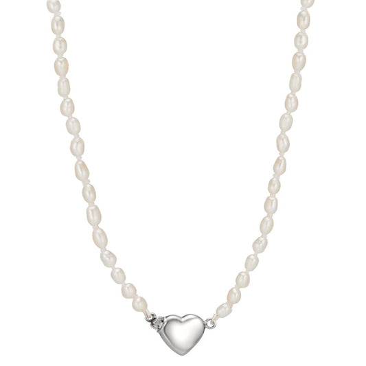 Necklace Silver Freshwater pearl Heart 43 cm