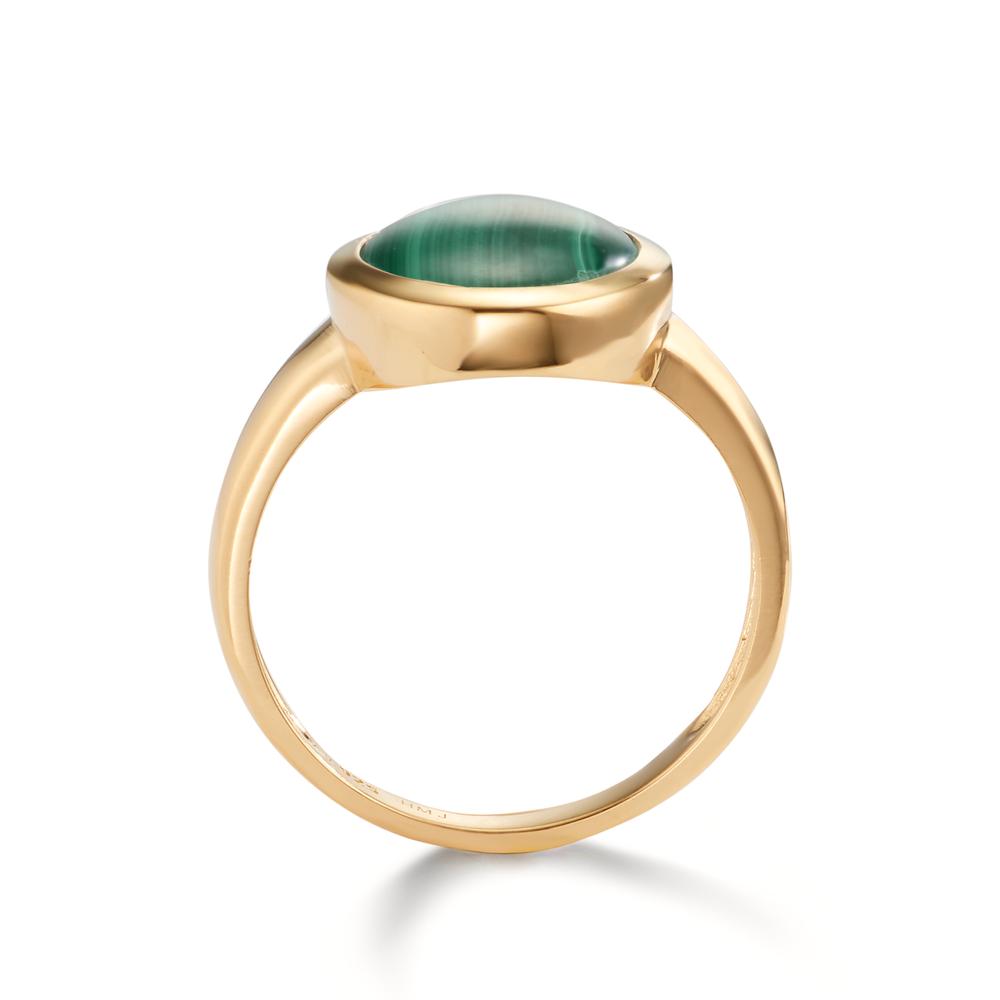 Ring Silver Malachite Yellow Gold plated