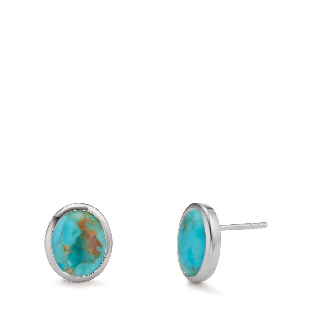 Stud earrings Silver Turquoise 2 Stones Rhodium plated