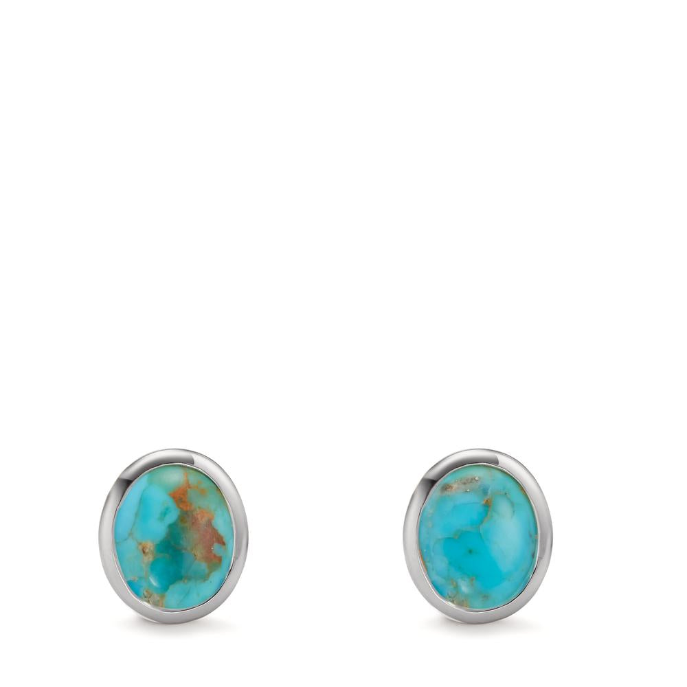 Stud earrings Silver Turquoise 2 Stones Rhodium plated