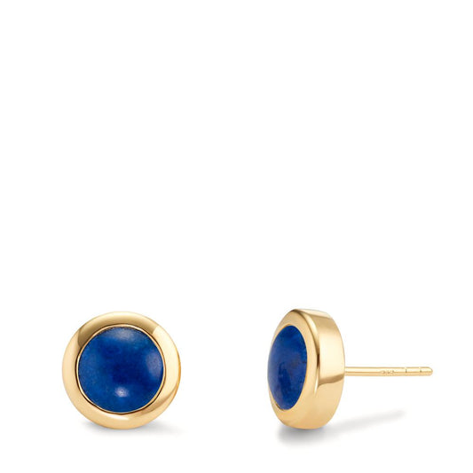 Stud earrings Silver Lapis Lazuli 2 Stones Yellow Gold plated Ø10 mm