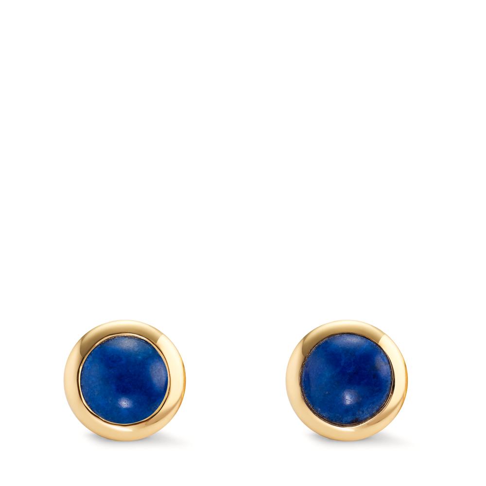 Stud earrings Silver Lapis Lazuli 2 Stones Yellow Gold plated Ø10 mm