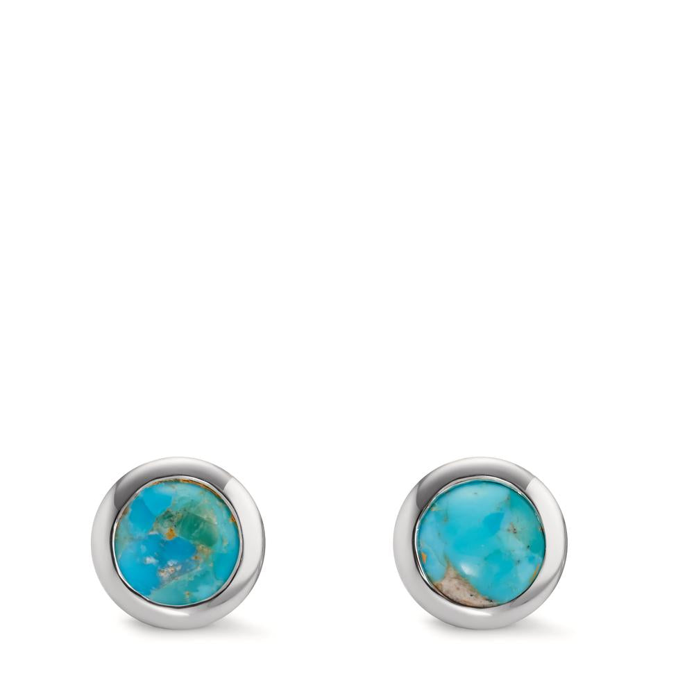 Stud earrings Silver Turquoise 2 Stones Rhodium plated Ø10 mm