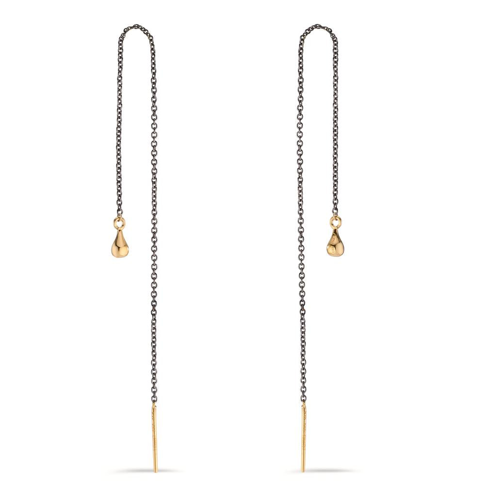 Drop Earrings 14k Yellow Gold, Silver Black Rhodium plated