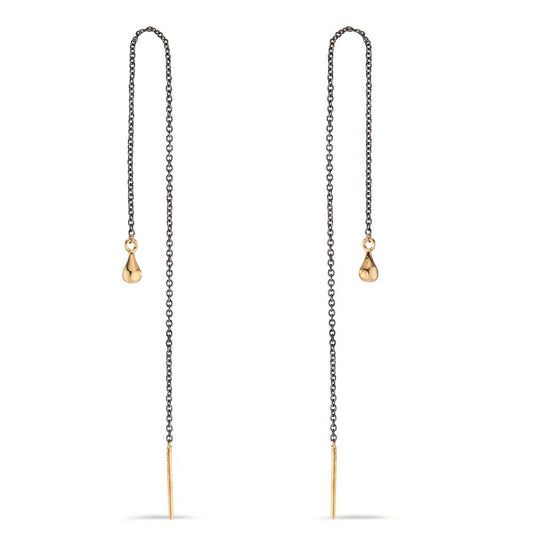 Drop Earrings 14k Yellow Gold, Silver Black Rhodium plated