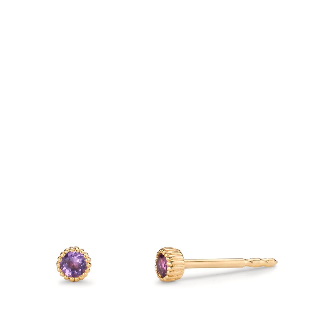 Stud earrings 14k Yellow Gold Amethyst 0.12 ct, 2 Stones Ø3 mm