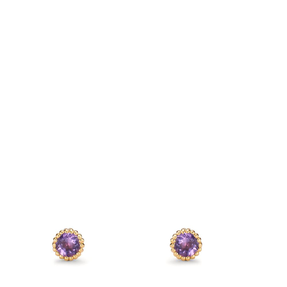 Stud earrings 14k Yellow Gold Amethyst 0.12 ct, 2 Stones Ø3 mm