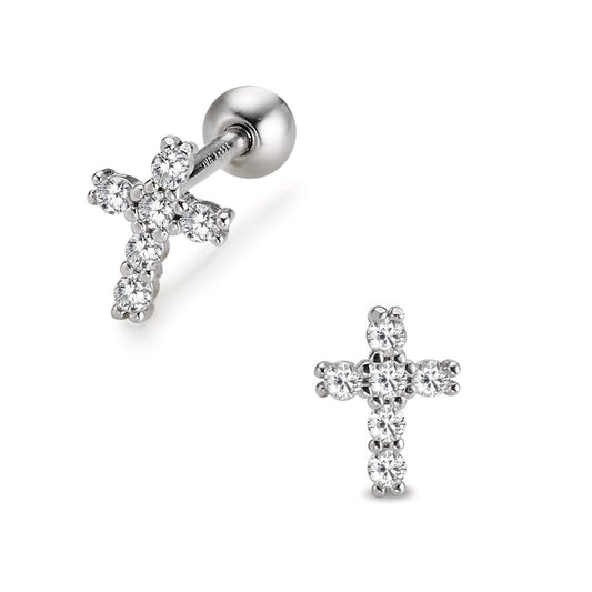 Piercing Silver Zirconia 6 Stones Rhodium plated Cross