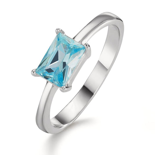 Ring Silver Zirconia Aqua Rhodium plated