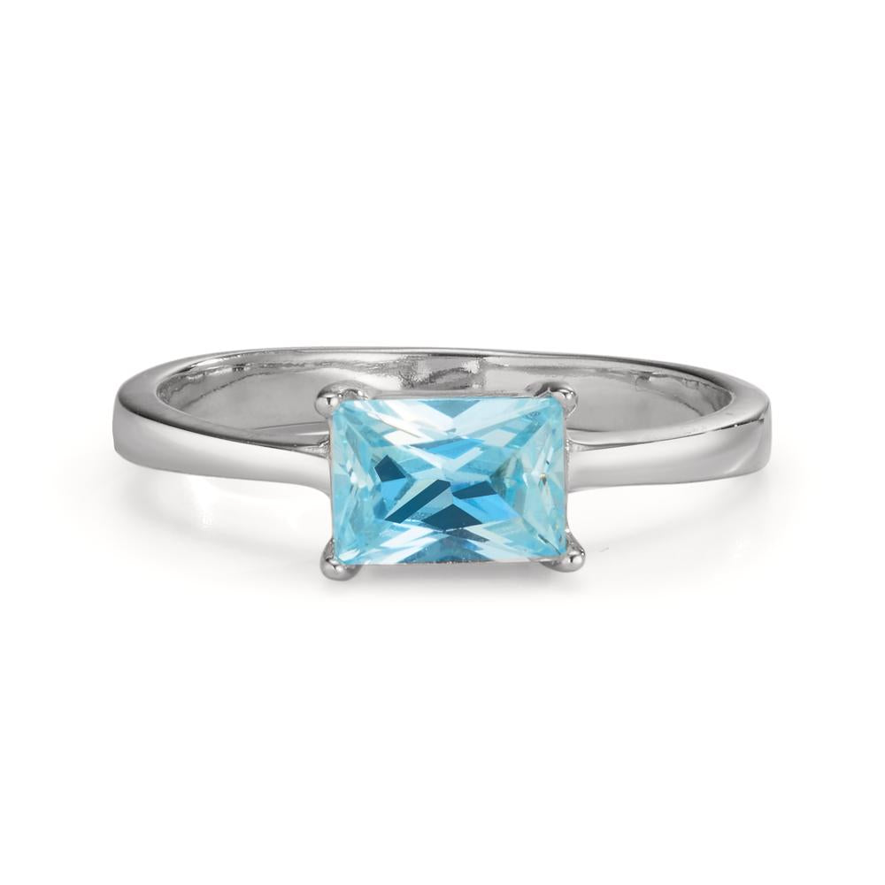 Ring Silver Zirconia Aqua Rhodium plated