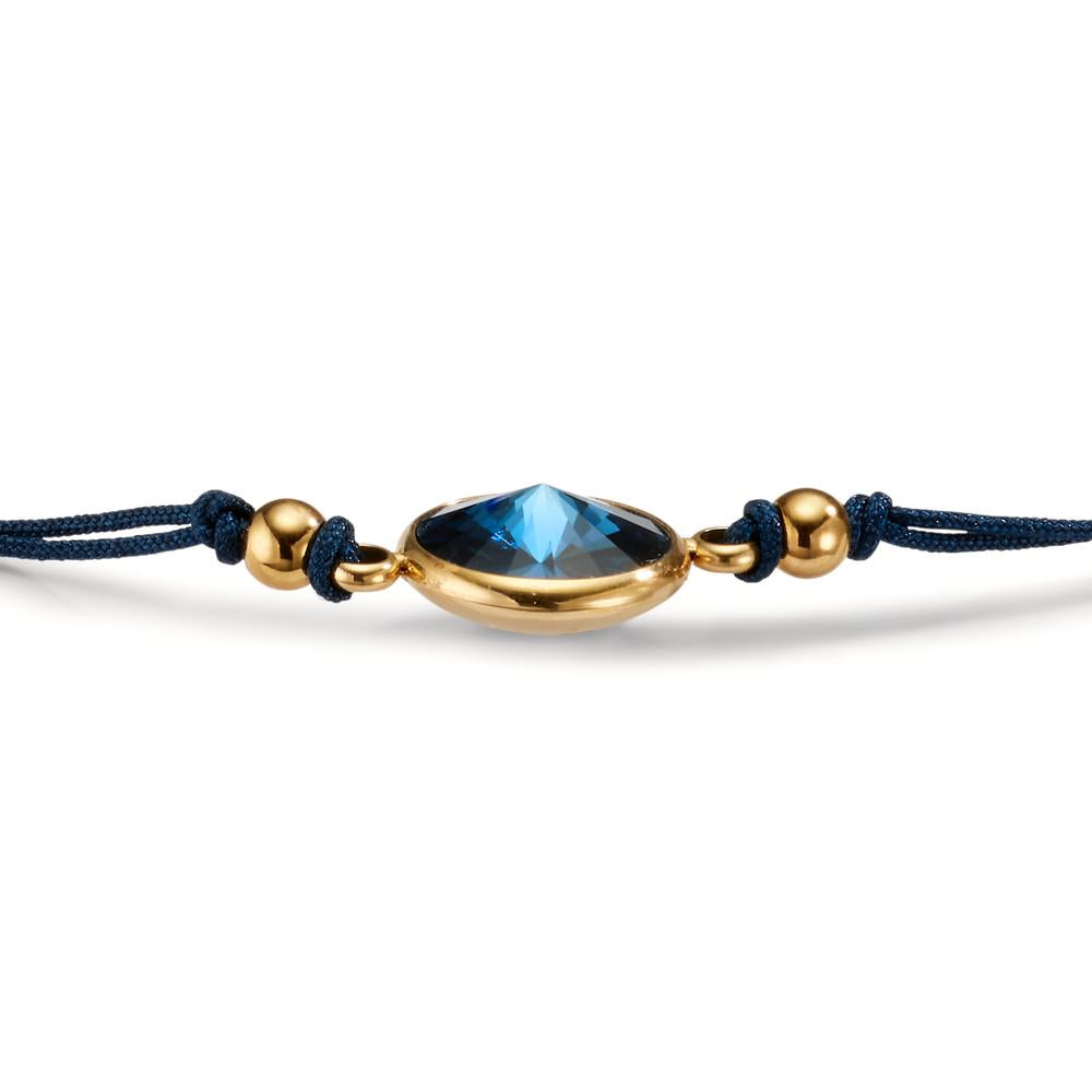 Bracelet Stainless steel, Textile Zirconia Sapphire blue Yellow IP coated 14-21 cm