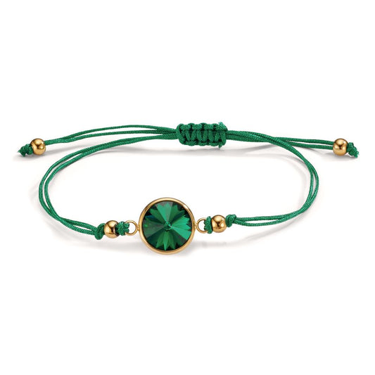 Bracelet Stainless steel, Textile Zirconia Green Yellow IP coated 14-21 cm