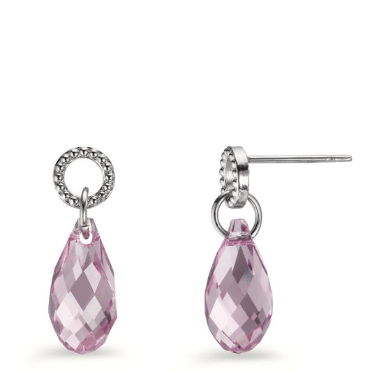 Drop Earrings Stainless steel Zirconia Purple, 2 Stones