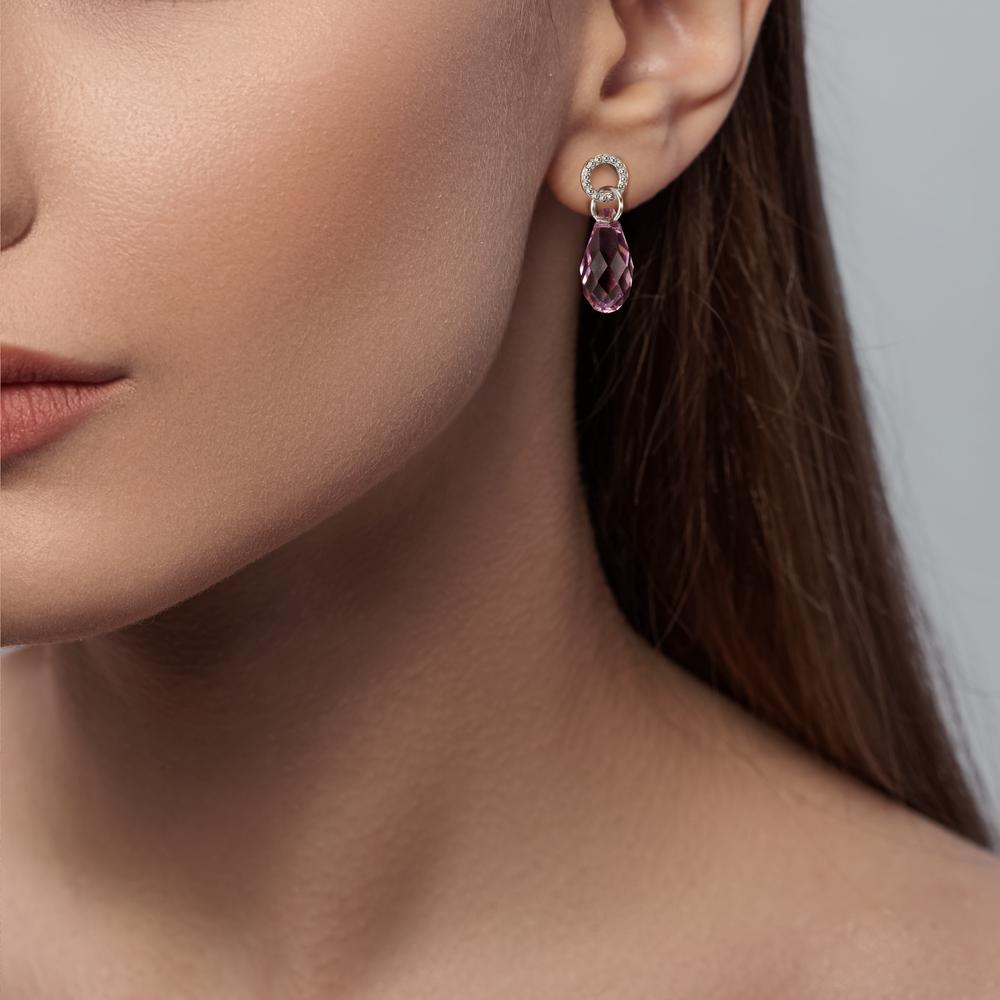 Drop Earrings Stainless steel Zirconia Purple, 2 Stones