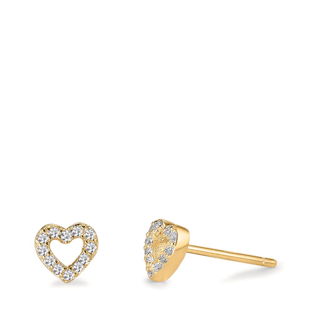 Stud earrings Silver Zirconia Yellow Gold plated Heart Ø6 mm