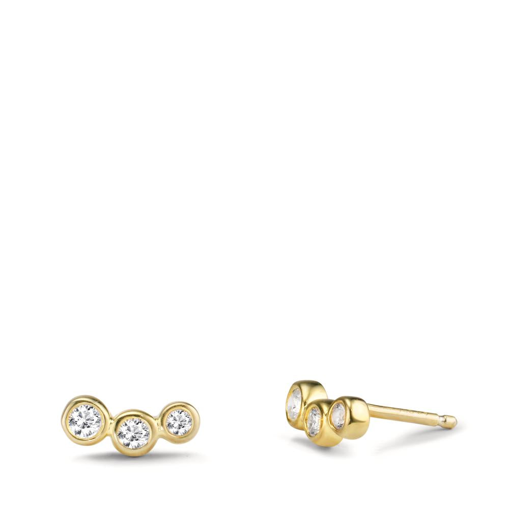 Stud earrings Silver Zirconia 6 Stones Yellow Gold plated