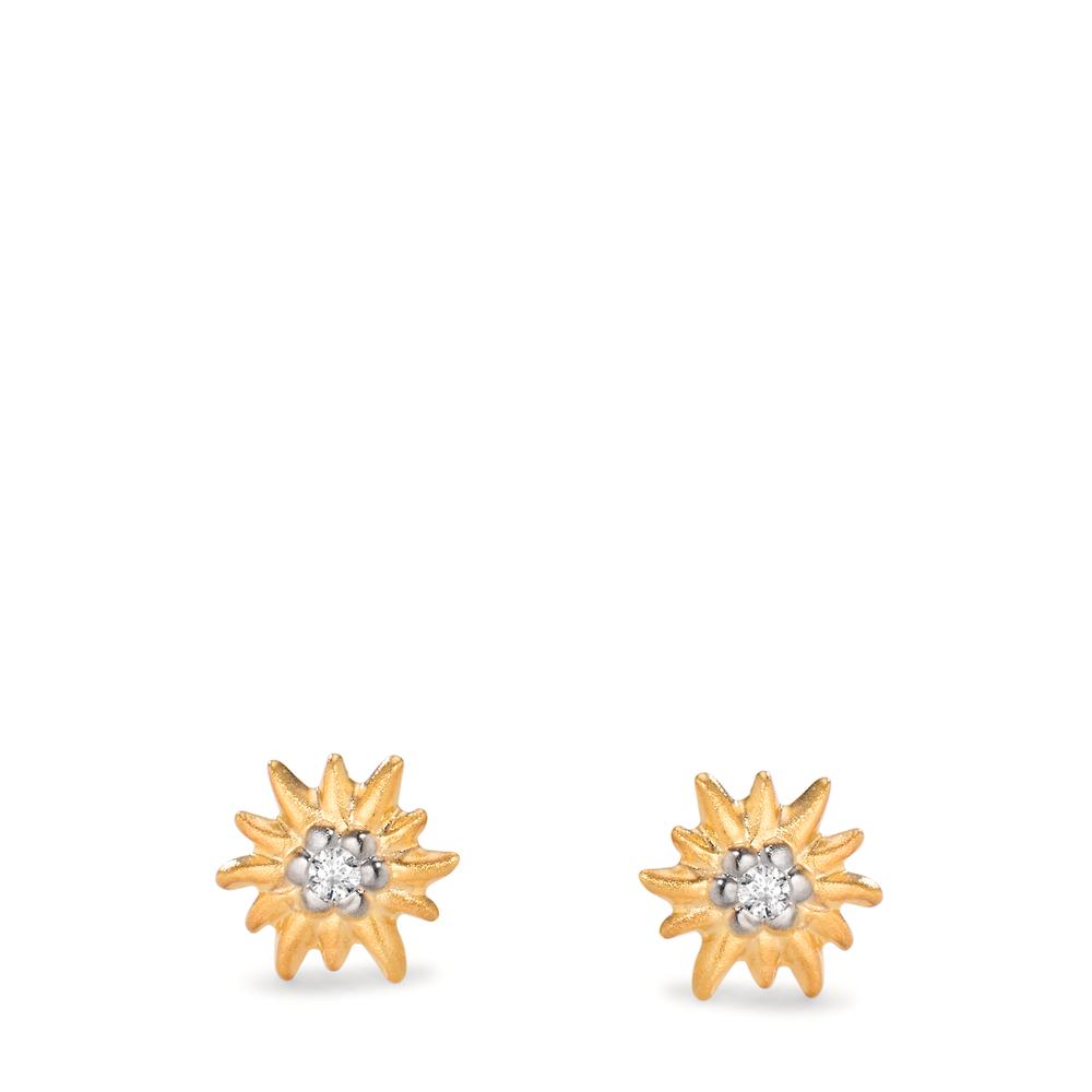 Stud earrings 9k Yellow Gold Bicolor Edelweiss Ø7 mm