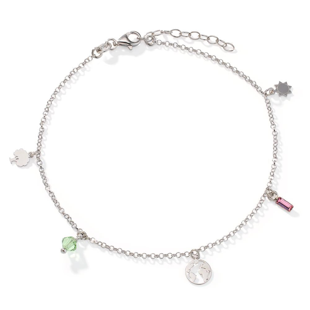 Anklet Silver Crystal 2 Stones Rhodium plated Globe 23-26 cm