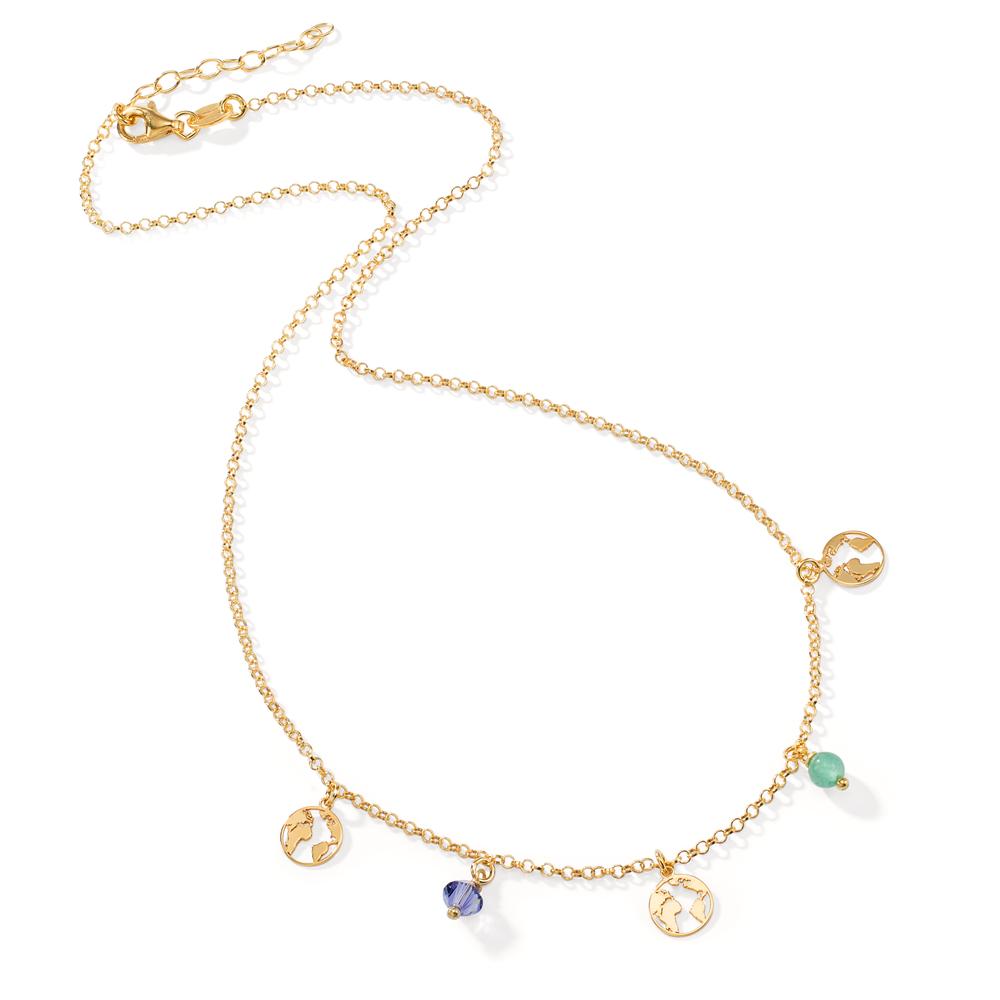 Necklace Silver Crystal 2 Stones Yellow Gold plated Globe 42 cm