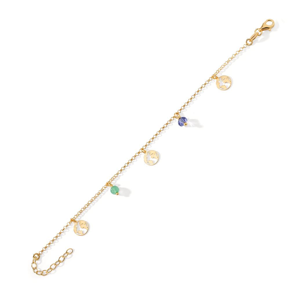 Bracelet Silver Crystal 2 Stones Yellow Gold plated Globe 17-20 cm