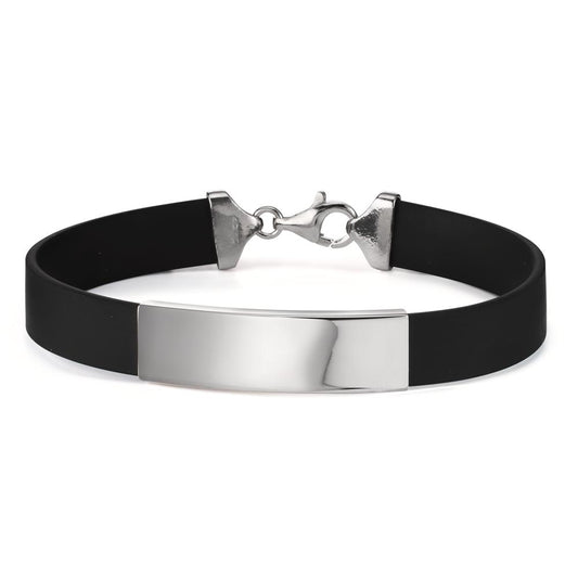 Engravable bracelet Silver, Rubber Rhodium plated 21 cm