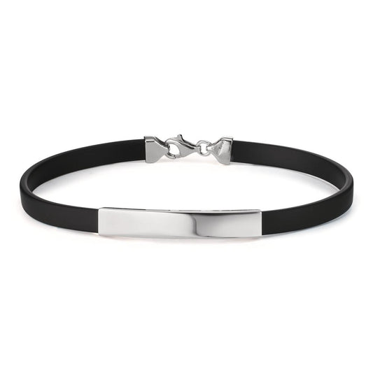 Engravable bracelet Silver, Rubber Rhodium plated 21 cm