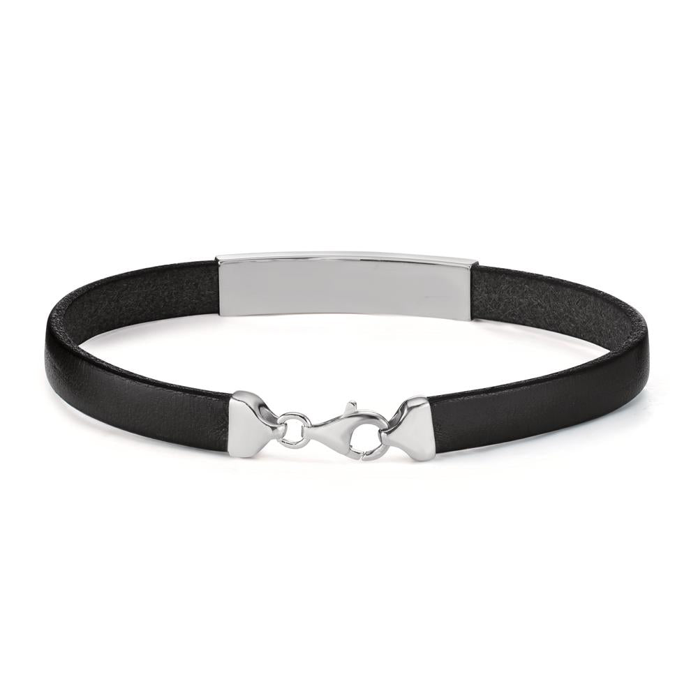 Engravable bracelet Silver, Leather Rhodium plated 21 cm