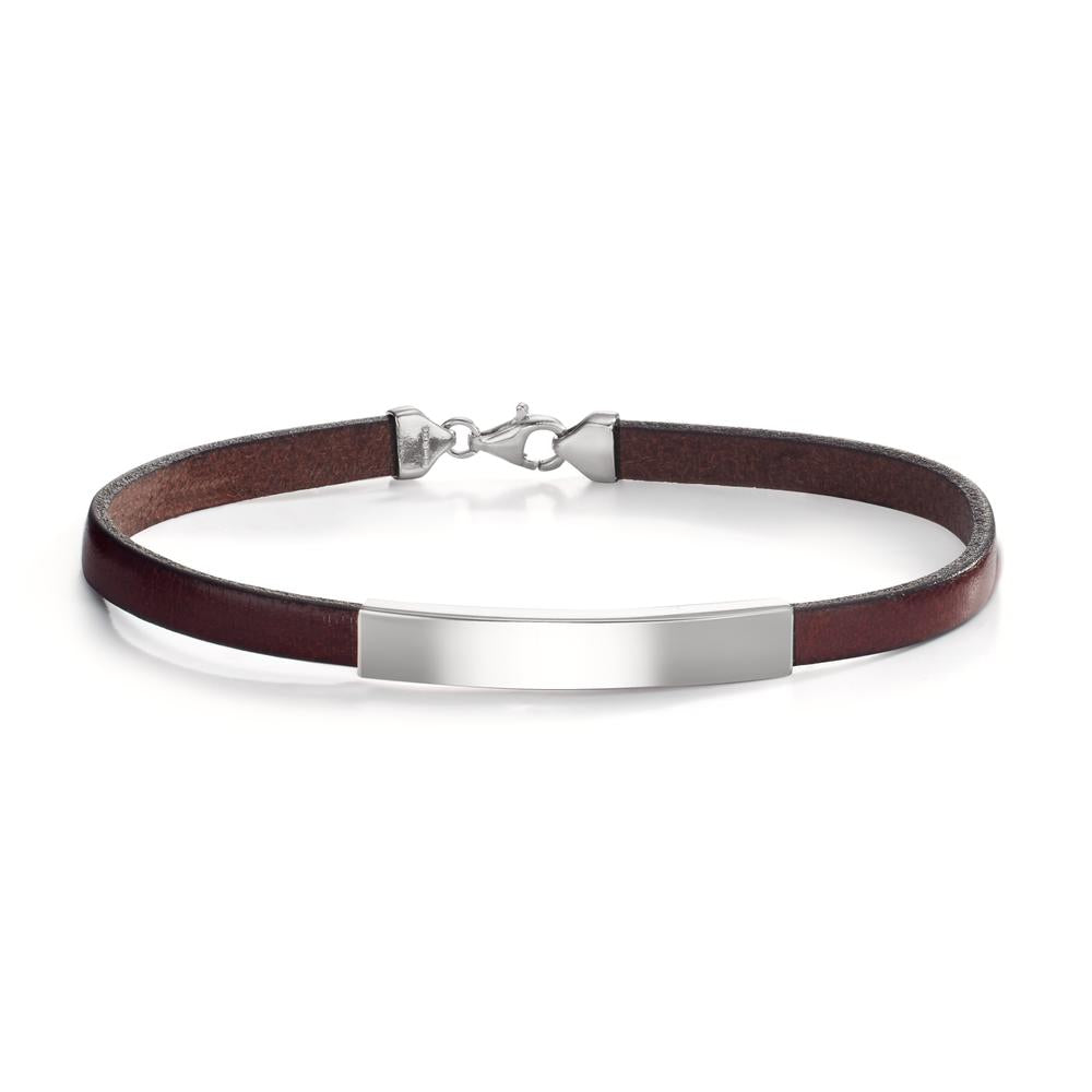 Engravable bracelet Silver, Leather Rhodium plated 21 cm